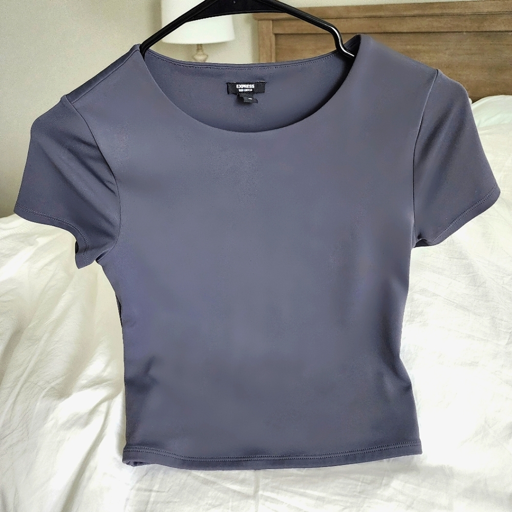 Express XS Body Contour Crop Top  Gray Shirt High Compression